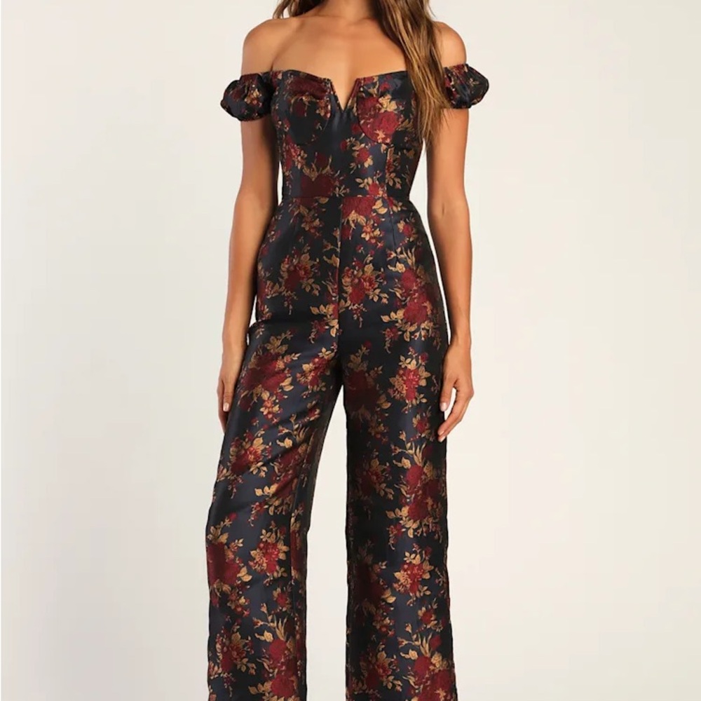 Lulu's Floral Jumpsuit in Navy and Burgundy